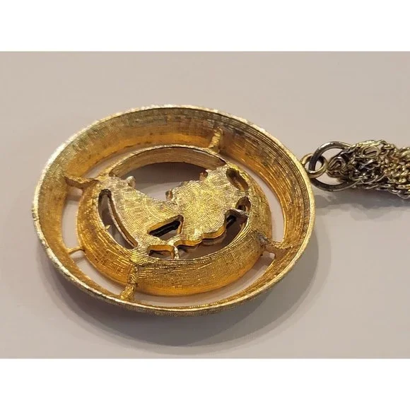 Rare Vintage Large Cameo Encircled Gold Diamond Cut Finish Multi Chain Necklace - Picture 9 of 9